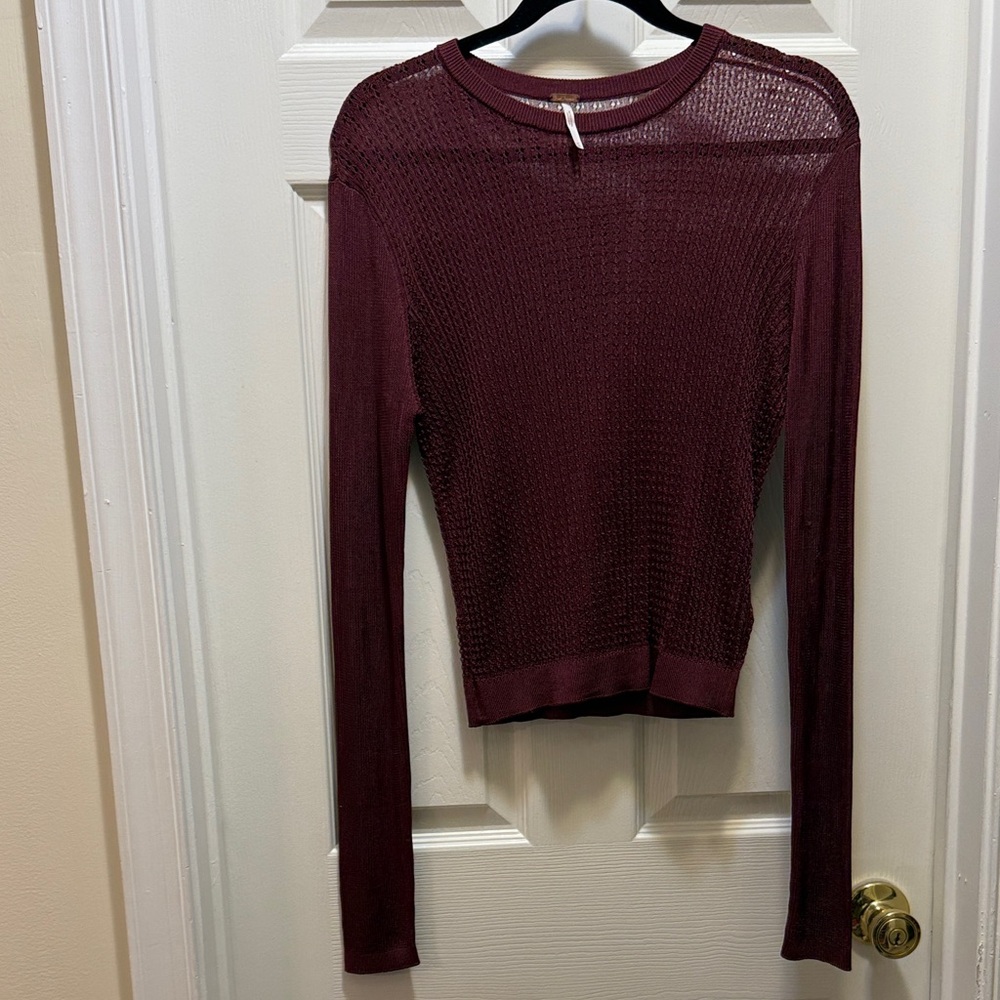 Free People |Women's Burgundy Mesh Sweater